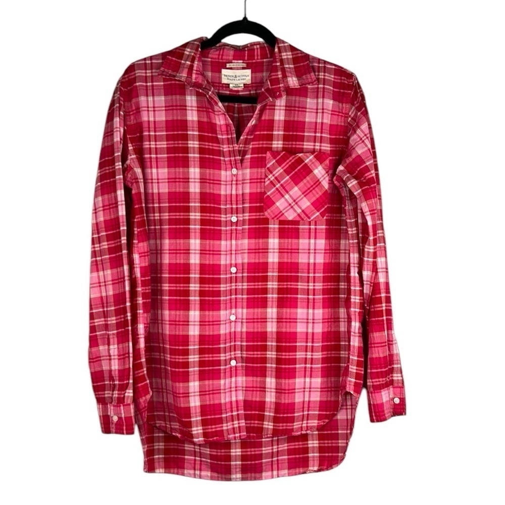 Ralph Lauren Denim & Supply Pink & White Plaid Long Sleeve Button Down Top Sz M